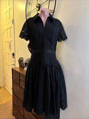 #241 Isabel Garcia Black Lace Midi Shirtwaist Dress